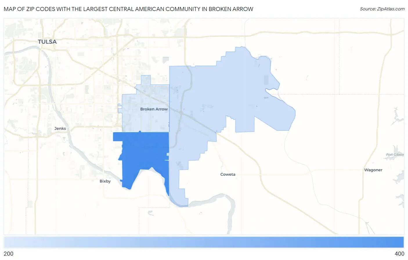 Zip Codes with the Largest Central American Community in Broken Arrow Map