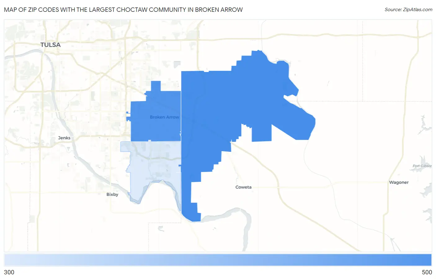 Zip Codes with the Largest Choctaw Community in Broken Arrow Map