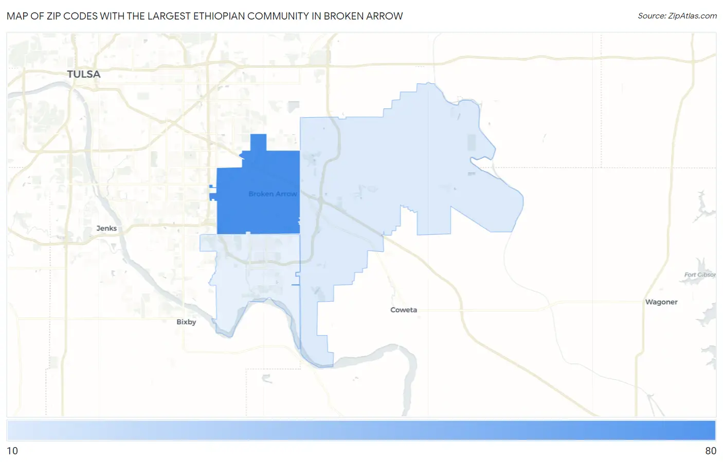 Zip Codes with the Largest Ethiopian Community in Broken Arrow Map