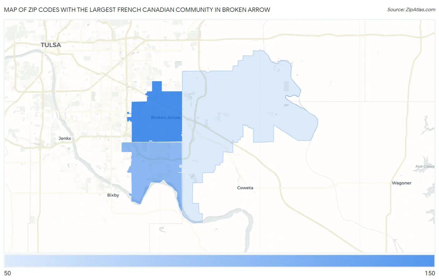 Zip Codes with the Largest French Canadian Community in Broken Arrow Map
