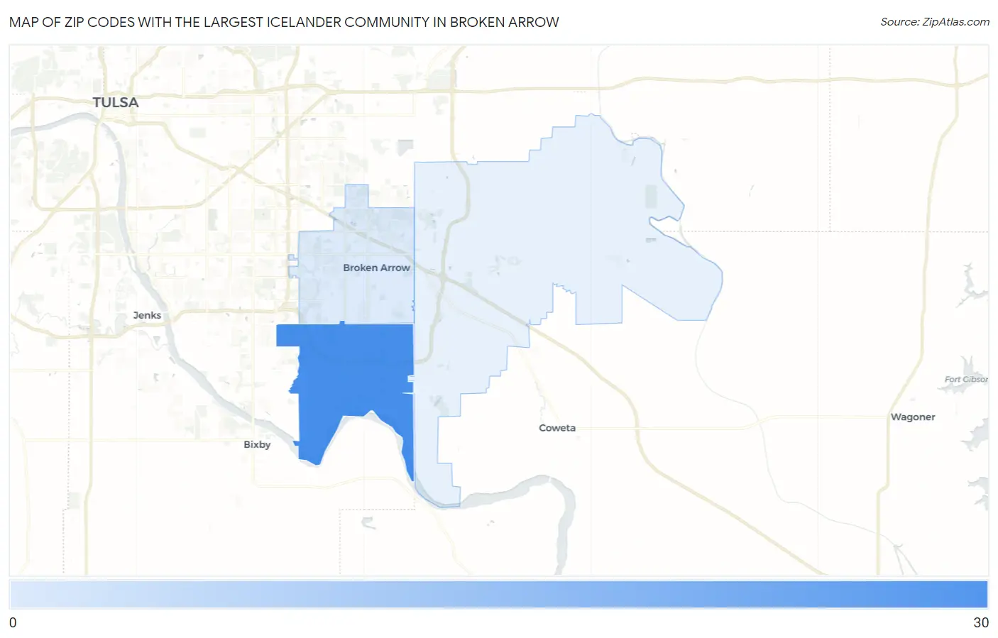 Zip Codes with the Largest Icelander Community in Broken Arrow Map