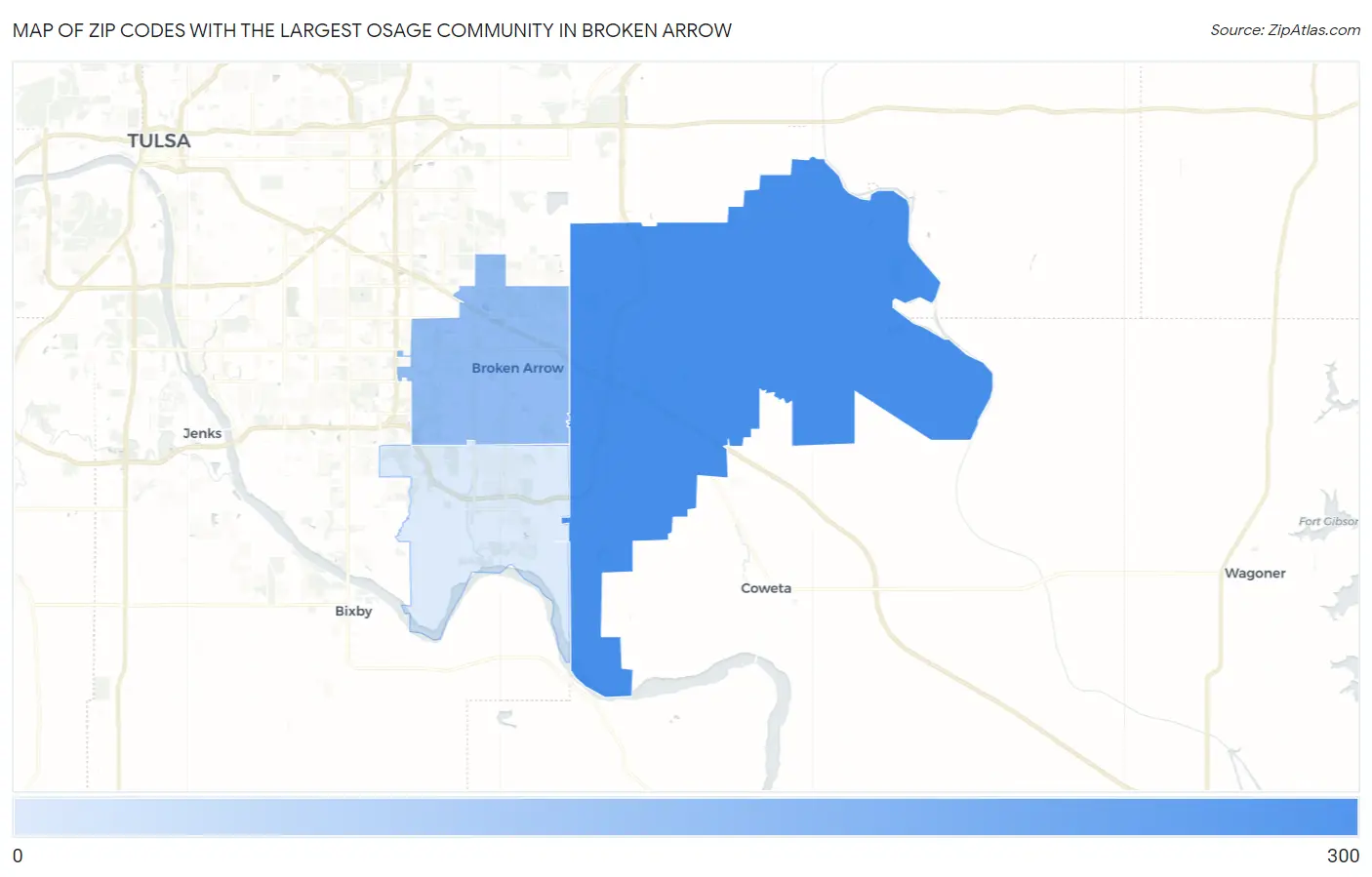 Zip Codes with the Largest Osage Community in Broken Arrow Map