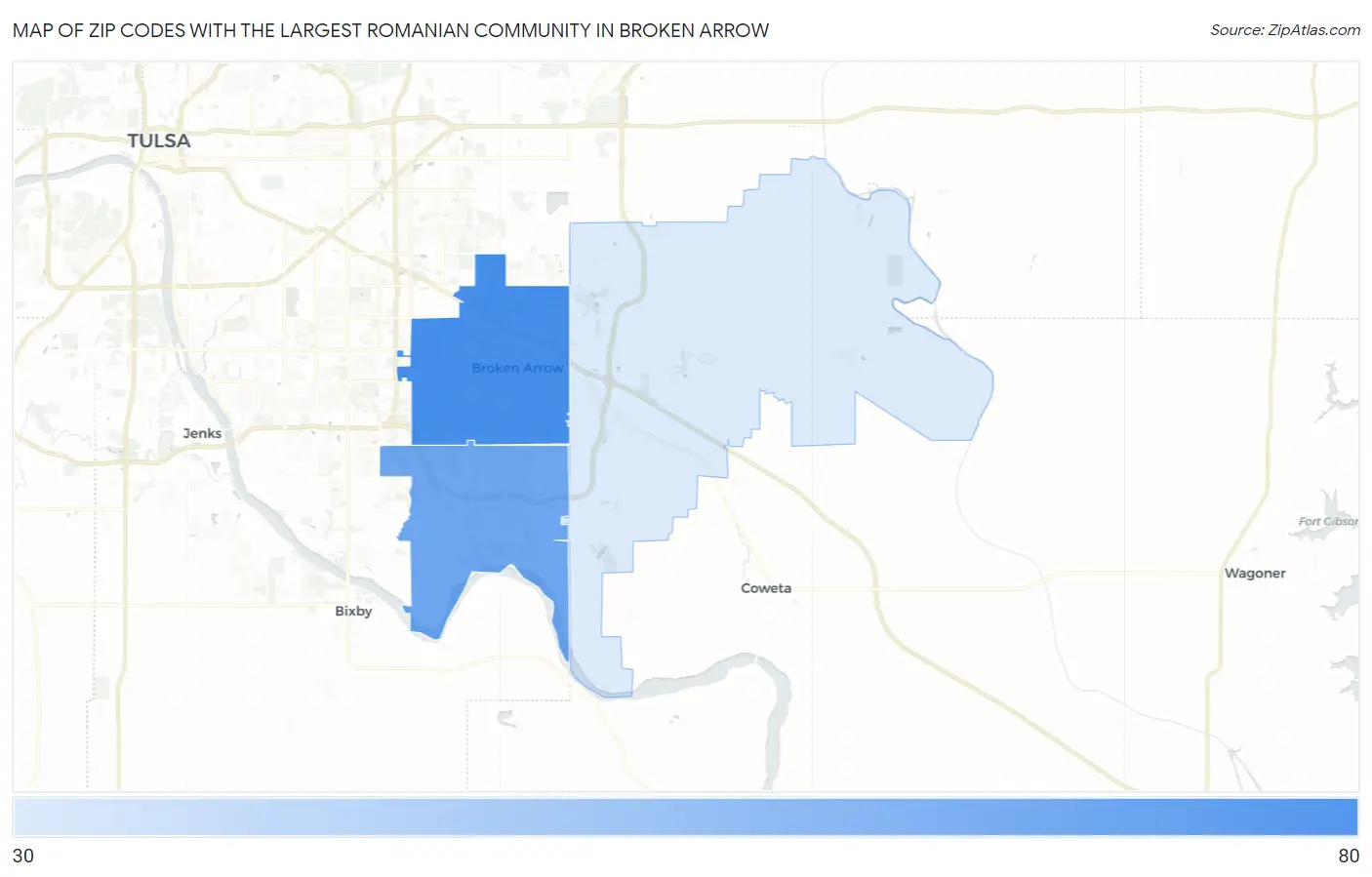 Zip Codes with the Largest Romanian Community in Broken Arrow Map