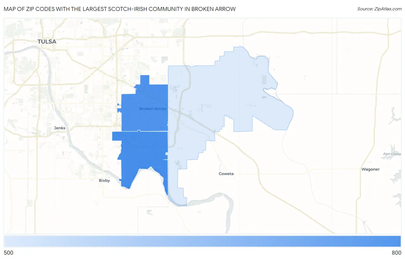 Zip Codes with the Largest Scotch-Irish Community in Broken Arrow Map