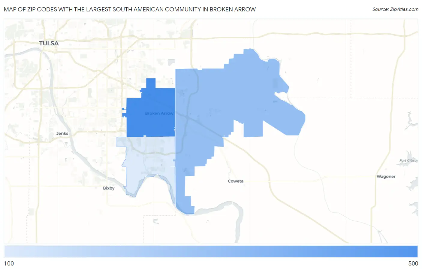 Zip Codes with the Largest South American Community in Broken Arrow Map