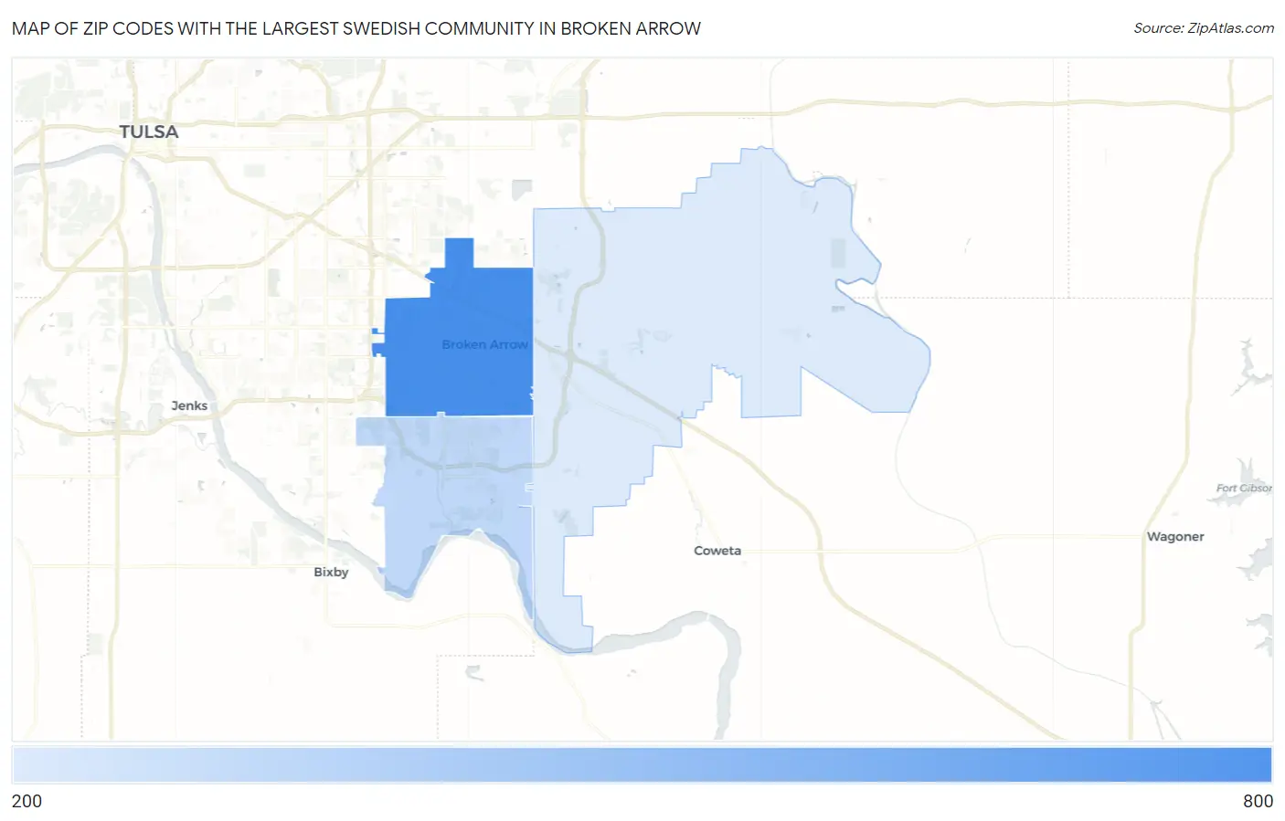 Zip Codes with the Largest Swedish Community in Broken Arrow Map