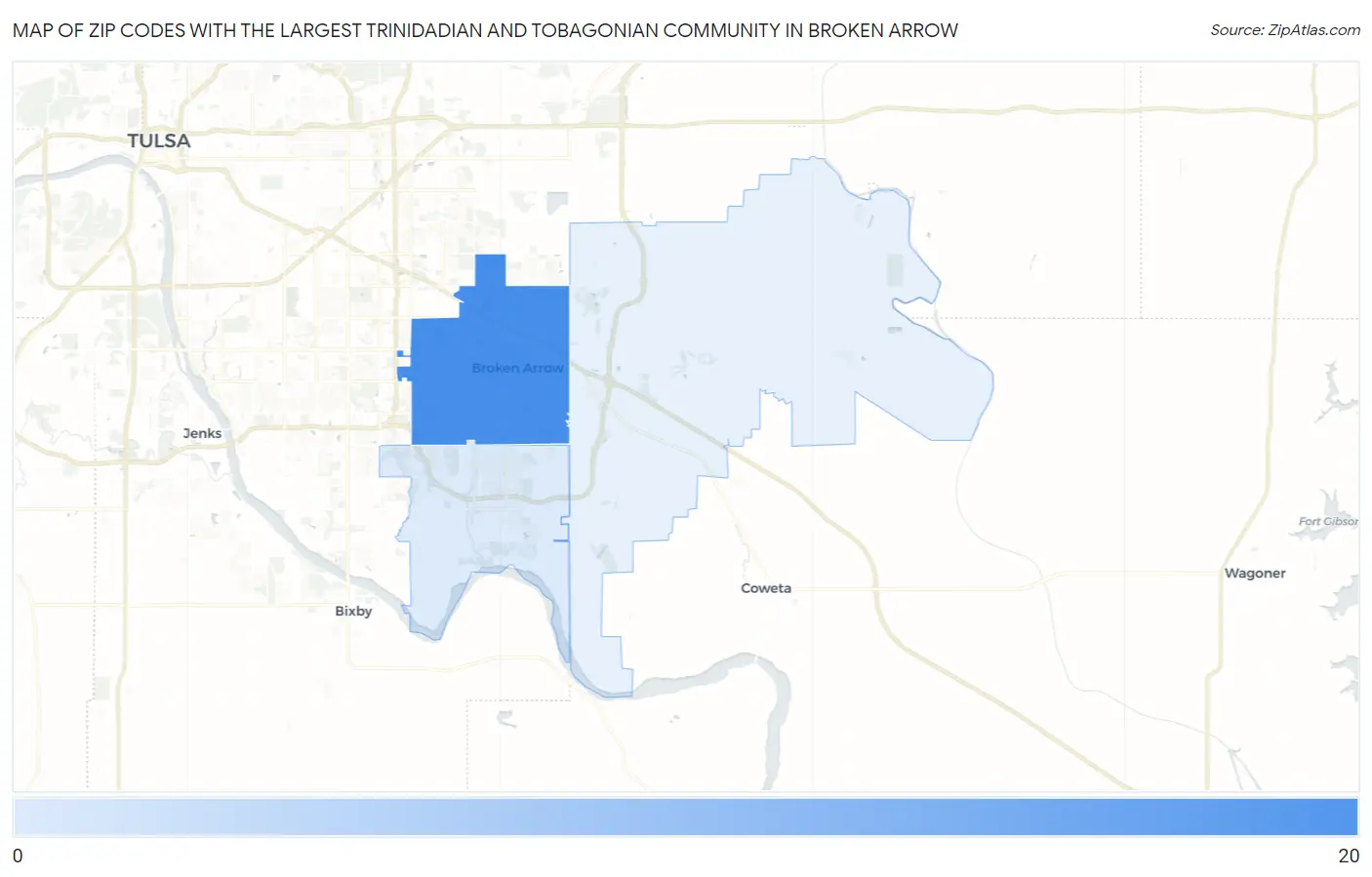 Zip Codes with the Largest Trinidadian and Tobagonian Community in Broken Arrow Map