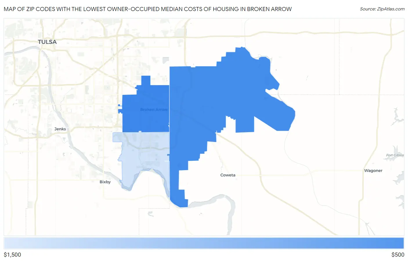 Zip Codes with the Lowest Owner-Occupied Median Costs of Housing in Broken Arrow Map