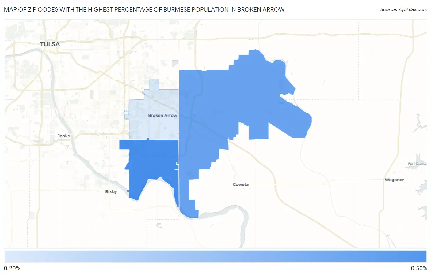 Zip Codes with the Highest Percentage of Burmese Population in Broken Arrow Map