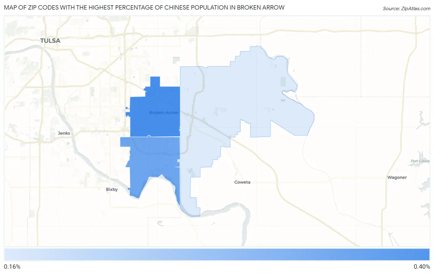 Zip Codes with the Highest Percentage of Chinese Population in Broken Arrow Map