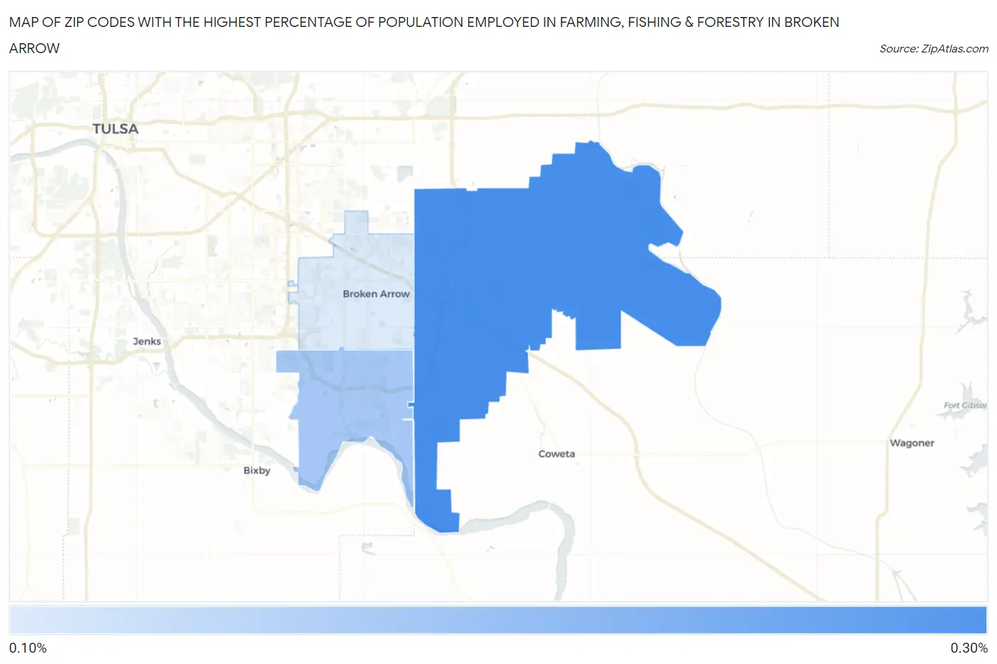 Zip Codes with the Highest Percentage of Population Employed in Farming, Fishing & Forestry in Broken Arrow Map