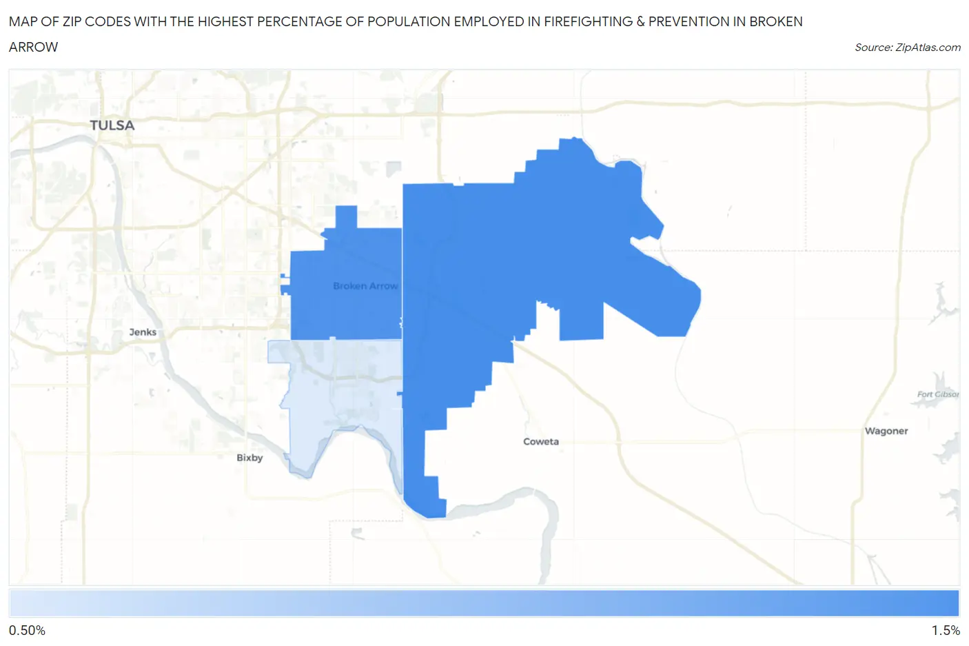 Zip Codes with the Highest Percentage of Population Employed in Firefighting & Prevention in Broken Arrow Map