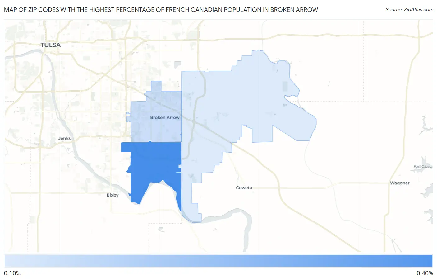 Zip Codes with the Highest Percentage of French Canadian Population in Broken Arrow Map