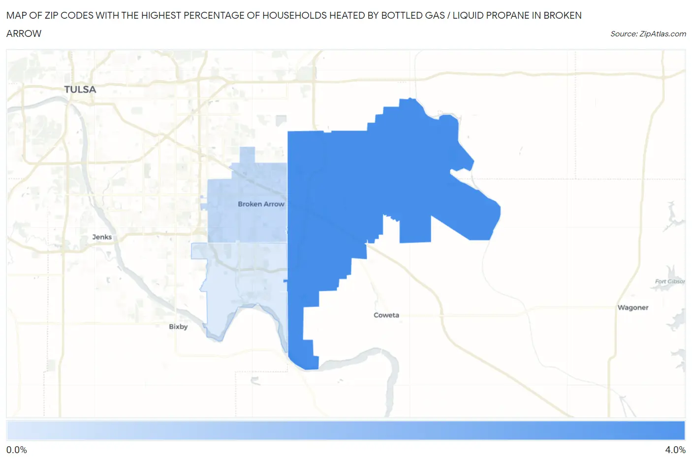 Zip Codes with the Highest Percentage of Households Heated by Bottled Gas / Liquid Propane in Broken Arrow Map