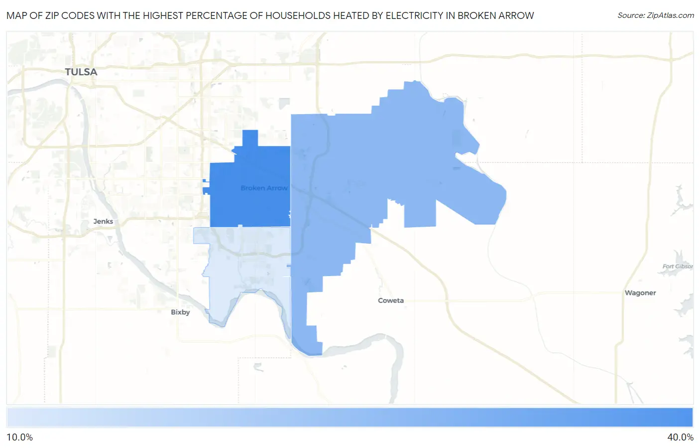 Zip Codes with the Highest Percentage of Households Heated by Electricity in Broken Arrow Map