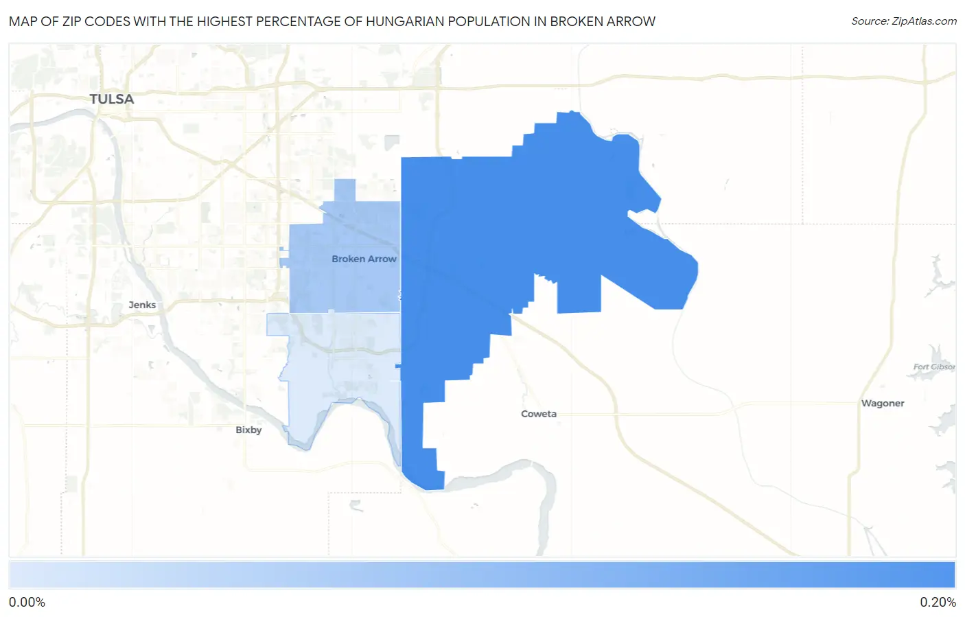Zip Codes with the Highest Percentage of Hungarian Population in Broken Arrow Map