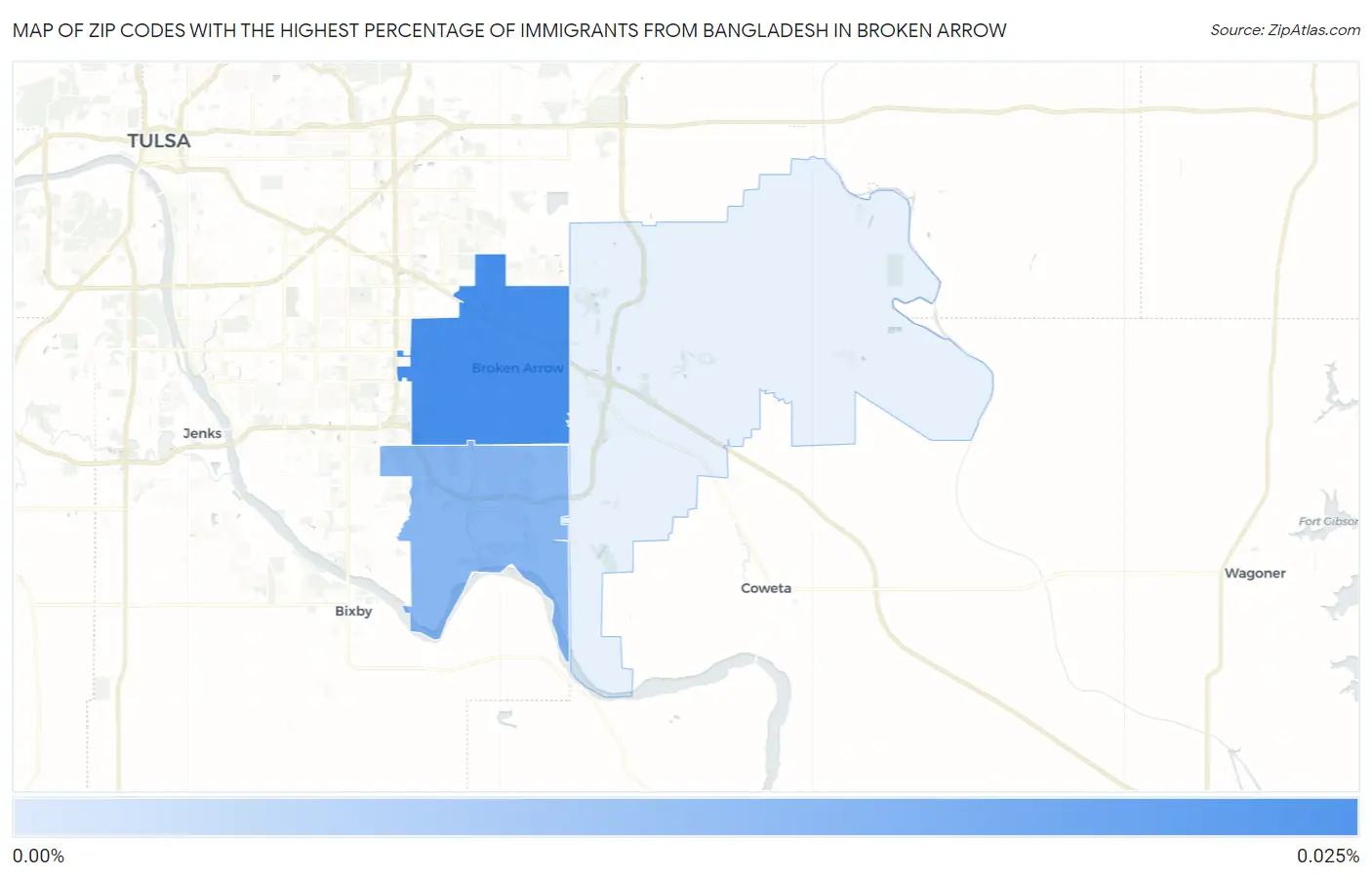 Zip Codes with the Highest Percentage of Immigrants from Bangladesh in Broken Arrow Map