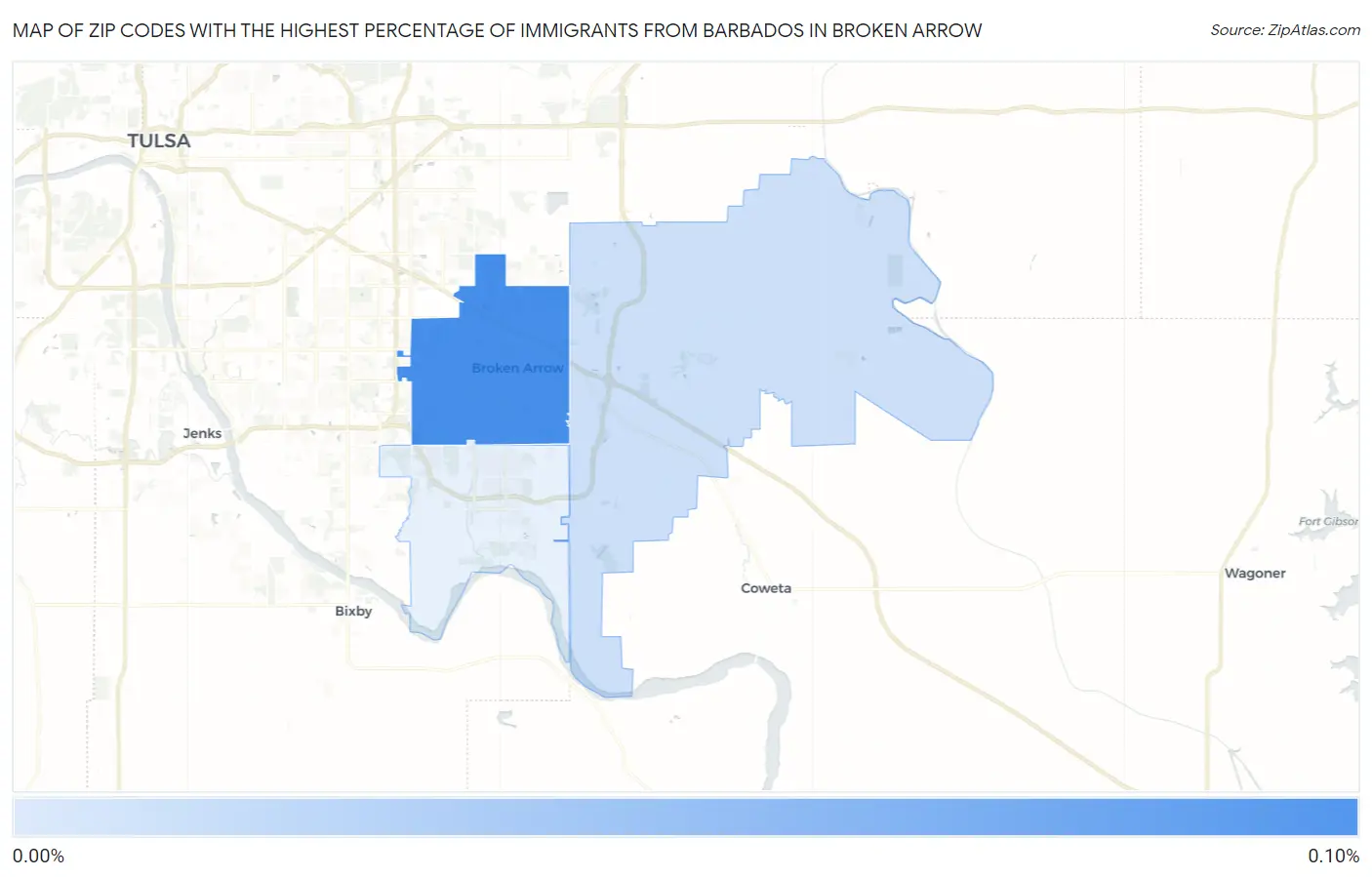 Zip Codes with the Highest Percentage of Immigrants from Barbados in Broken Arrow Map