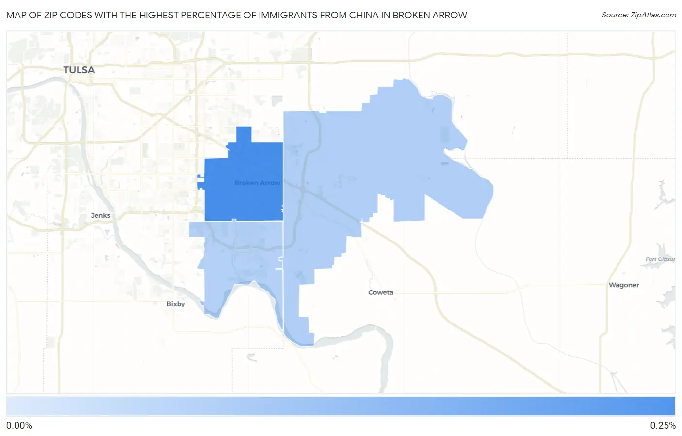 Zip Codes with the Highest Percentage of Immigrants from China in Broken Arrow Map