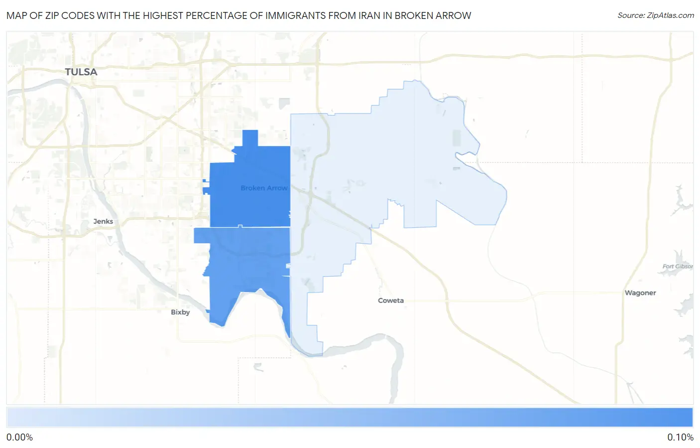 Zip Codes with the Highest Percentage of Immigrants from Iran in Broken Arrow Map