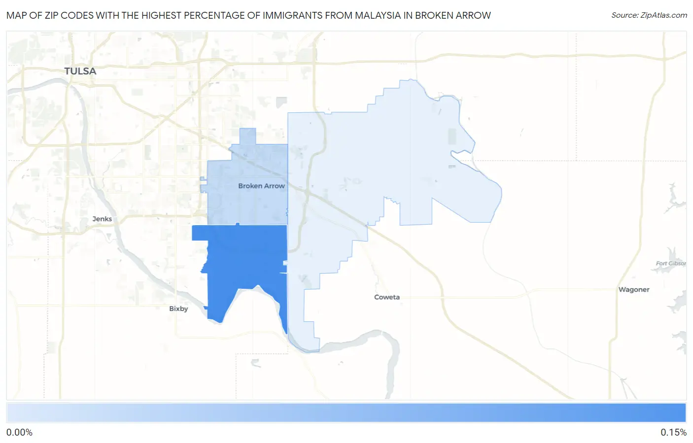 Zip Codes with the Highest Percentage of Immigrants from Malaysia in Broken Arrow Map