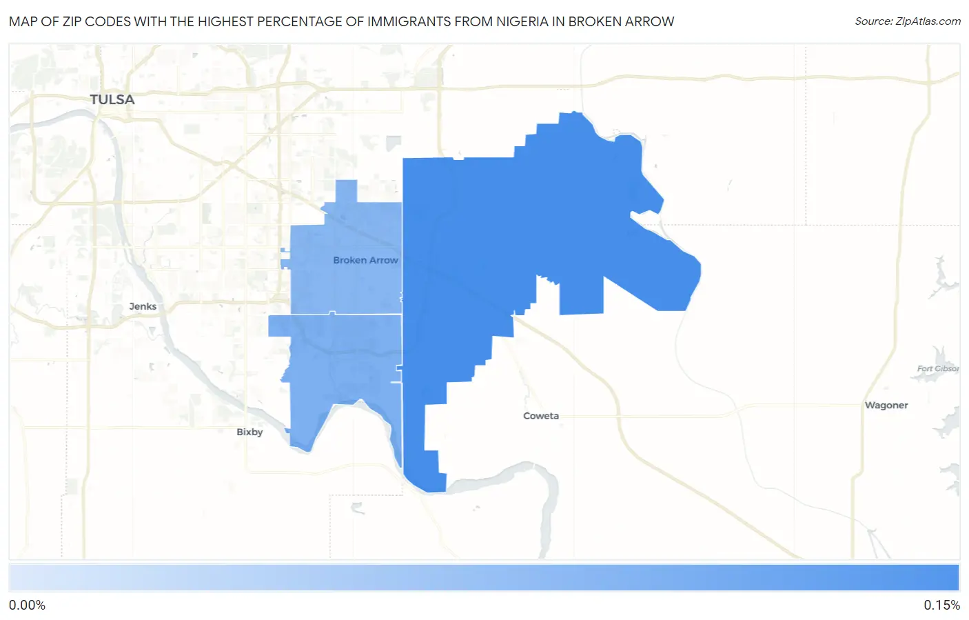 Zip Codes with the Highest Percentage of Immigrants from Nigeria in Broken Arrow Map