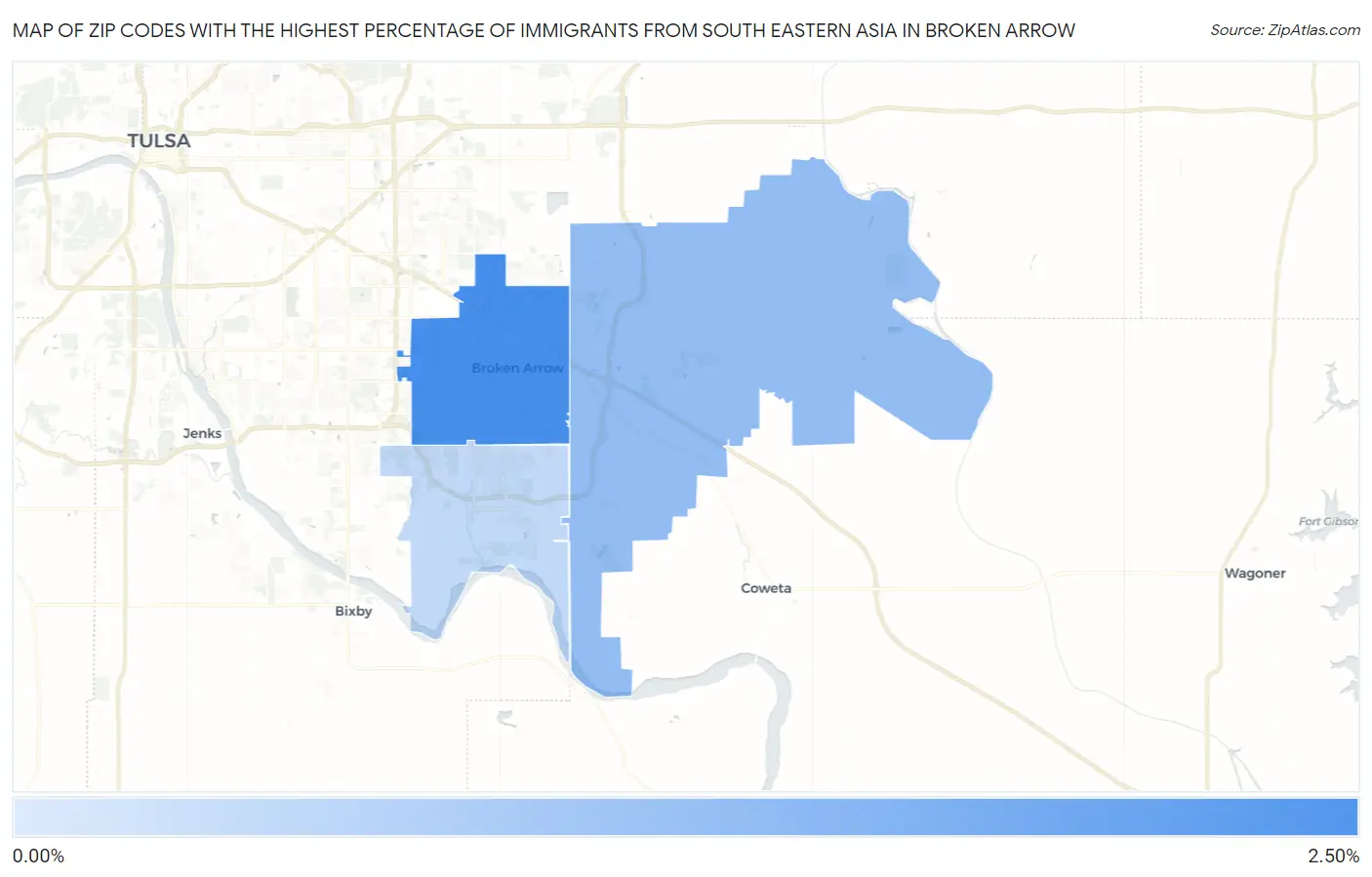 Zip Codes with the Highest Percentage of Immigrants from South Eastern Asia in Broken Arrow Map