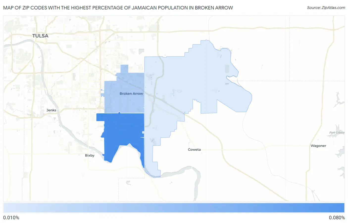 Zip Codes with the Highest Percentage of Jamaican Population in Broken Arrow Map