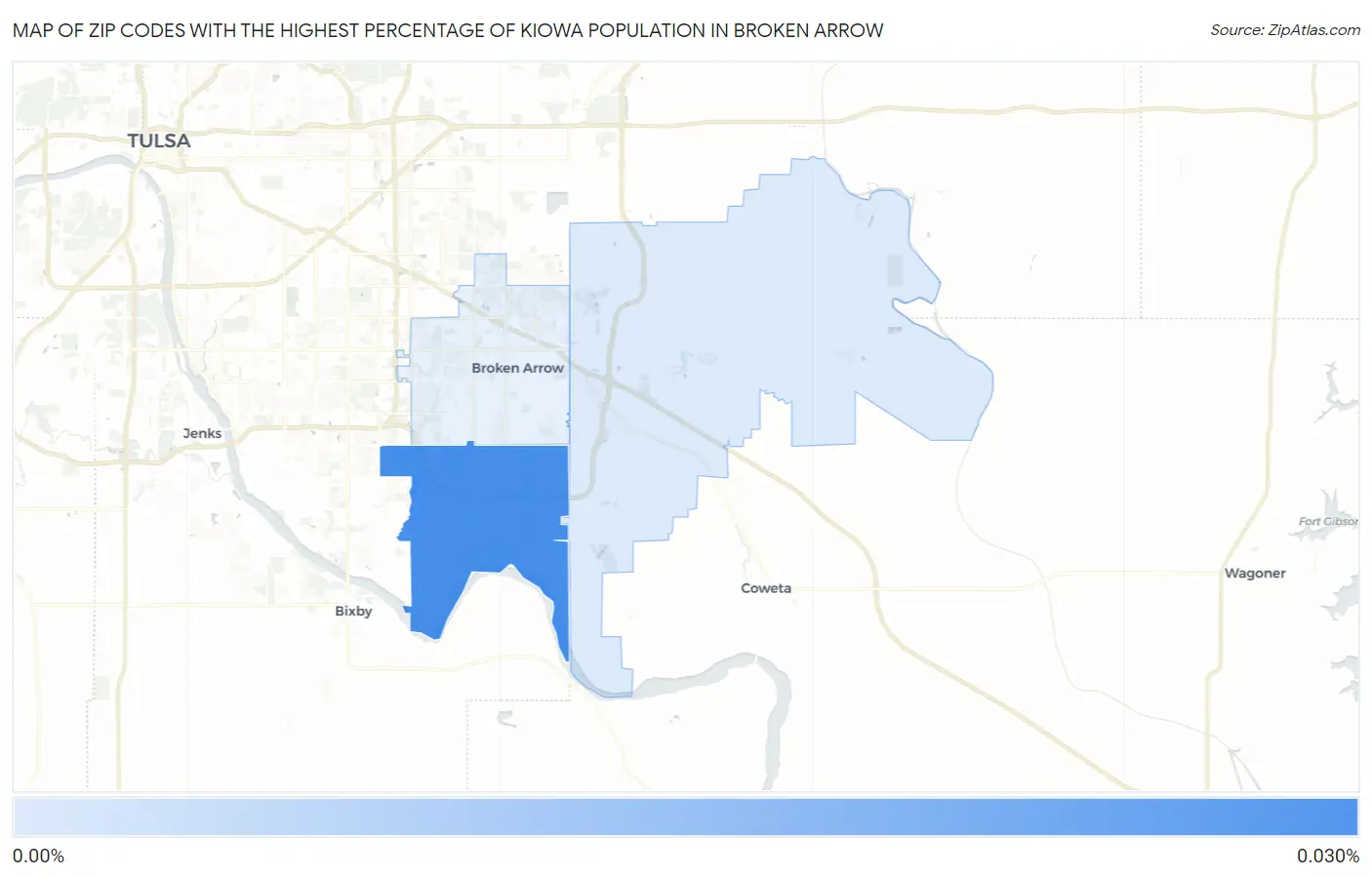Zip Codes with the Highest Percentage of Kiowa Population in Broken Arrow Map