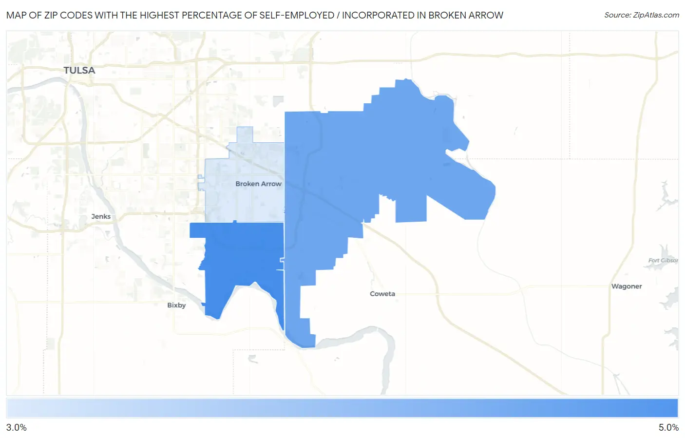 Zip Codes with the Highest Percentage of Self-Employed / Incorporated in Broken Arrow Map