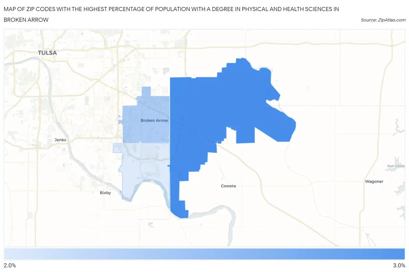 Zip Codes with the Highest Percentage of Population with a Degree in Physical and Health Sciences in Broken Arrow Map