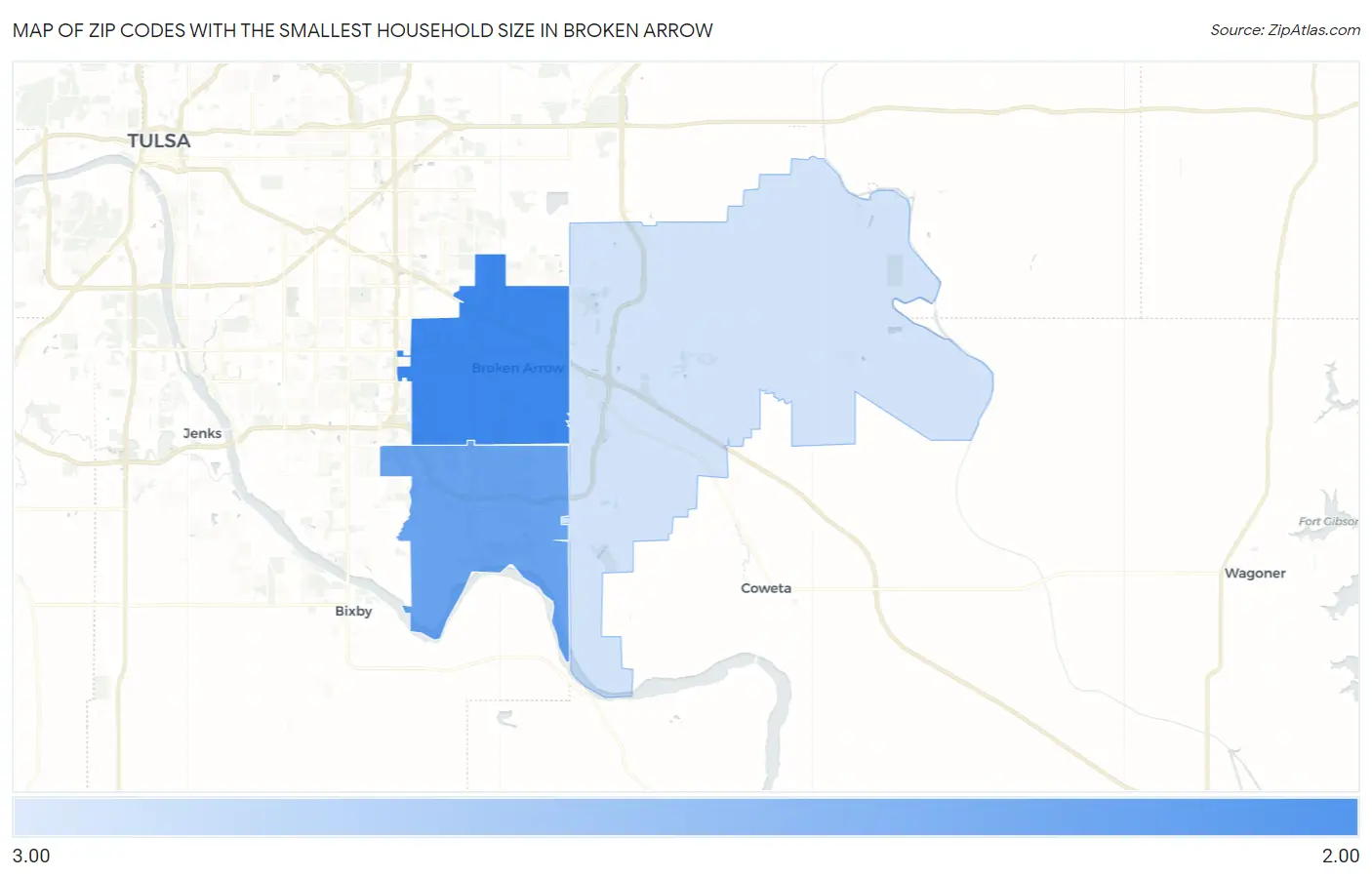 Zip Codes with the Smallest Household Size in Broken Arrow Map