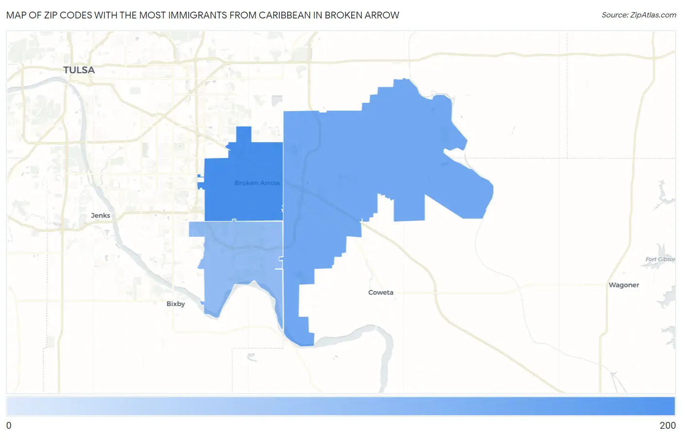 Zip Codes with the Most Immigrants from Caribbean in Broken Arrow Map