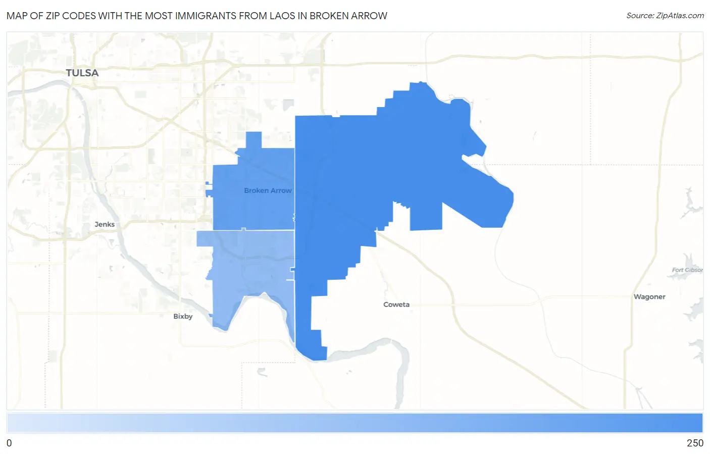 Zip Codes with the Most Immigrants from Laos in Broken Arrow Map