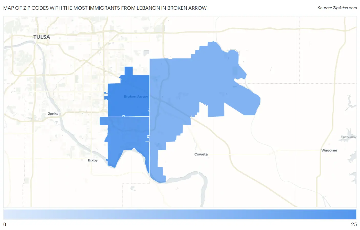 Zip Codes with the Most Immigrants from Lebanon in Broken Arrow Map