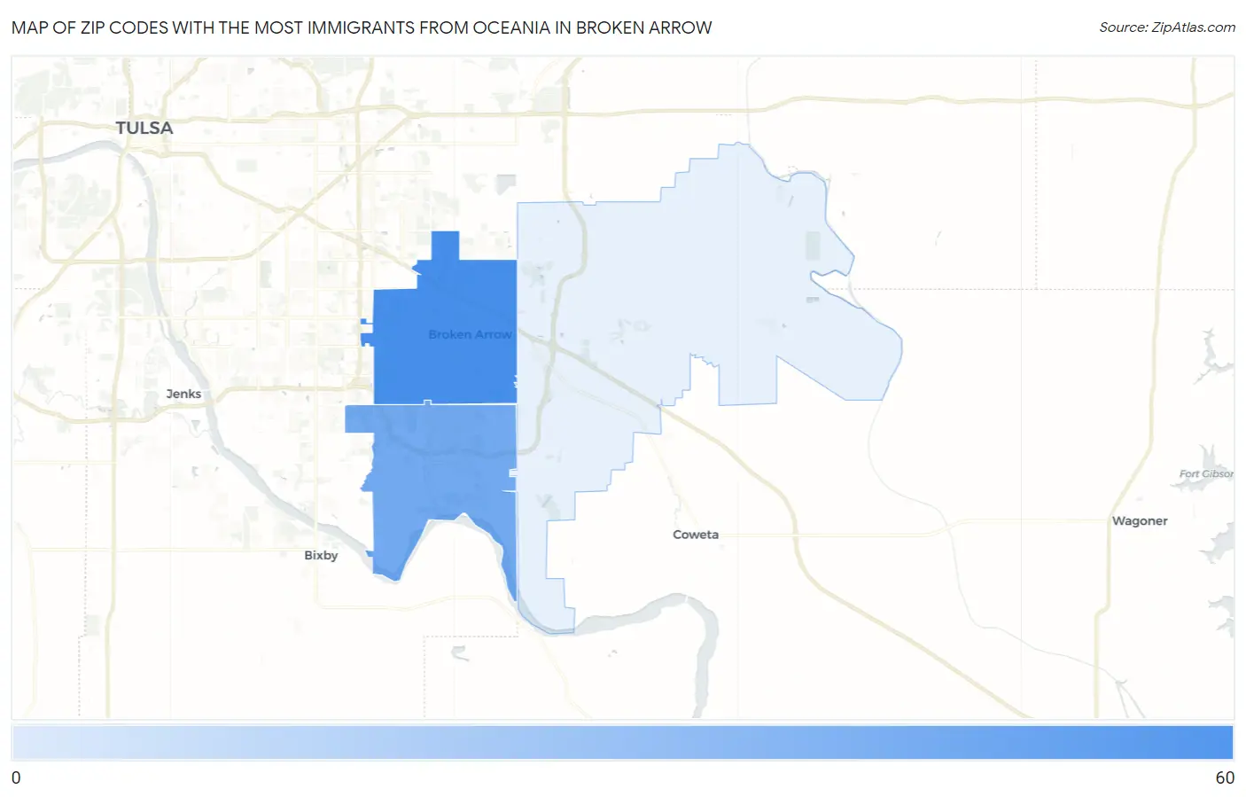 Zip Codes with the Most Immigrants from Oceania in Broken Arrow Map