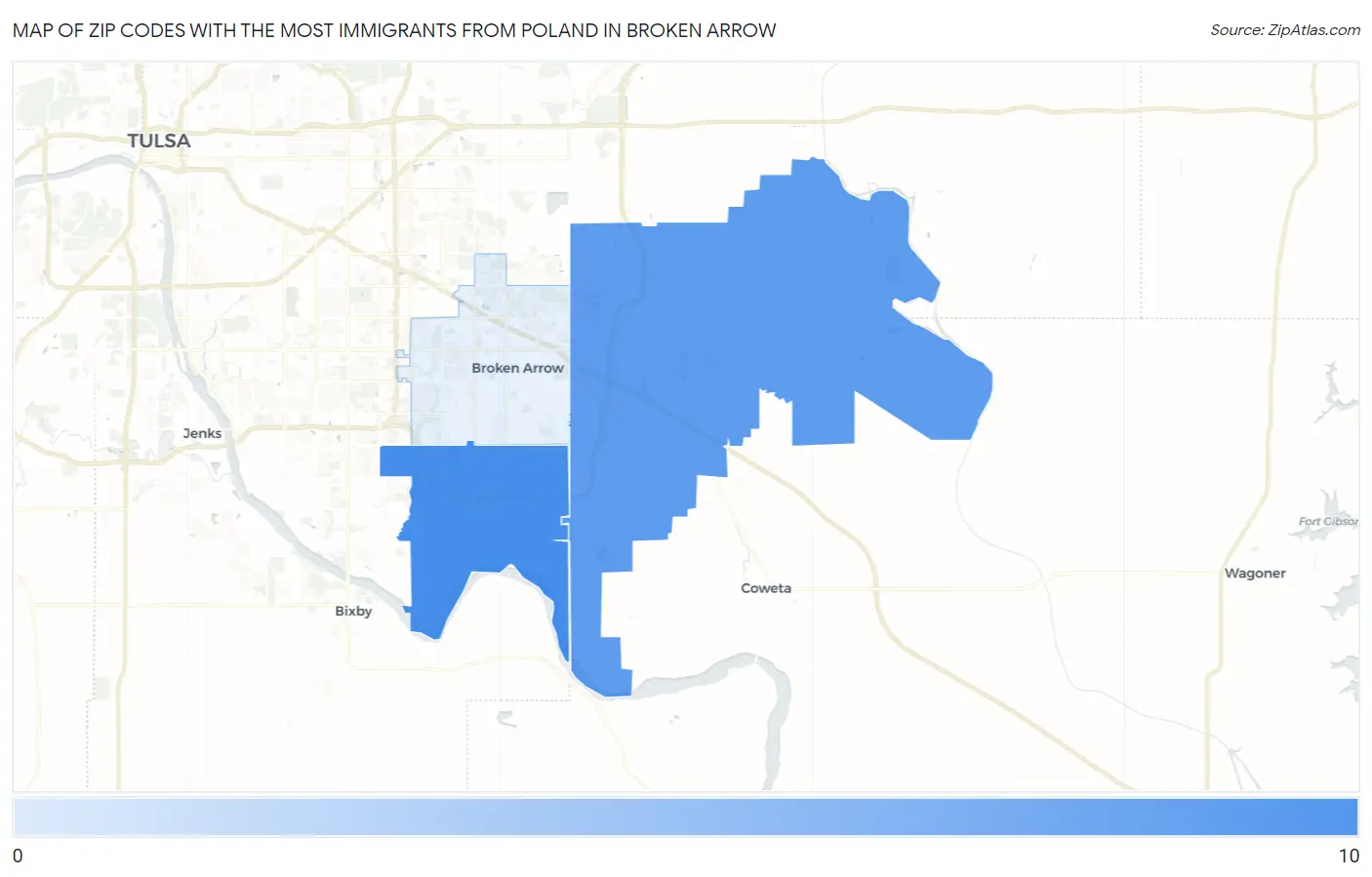 Zip Codes with the Most Immigrants from Poland in Broken Arrow Map