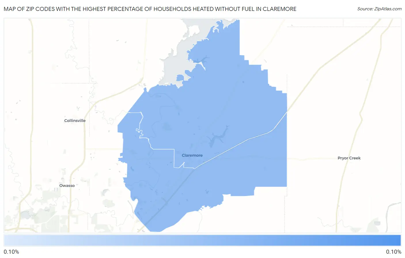 Zip Codes with the Highest Percentage of Households Heated without Fuel in Claremore Map