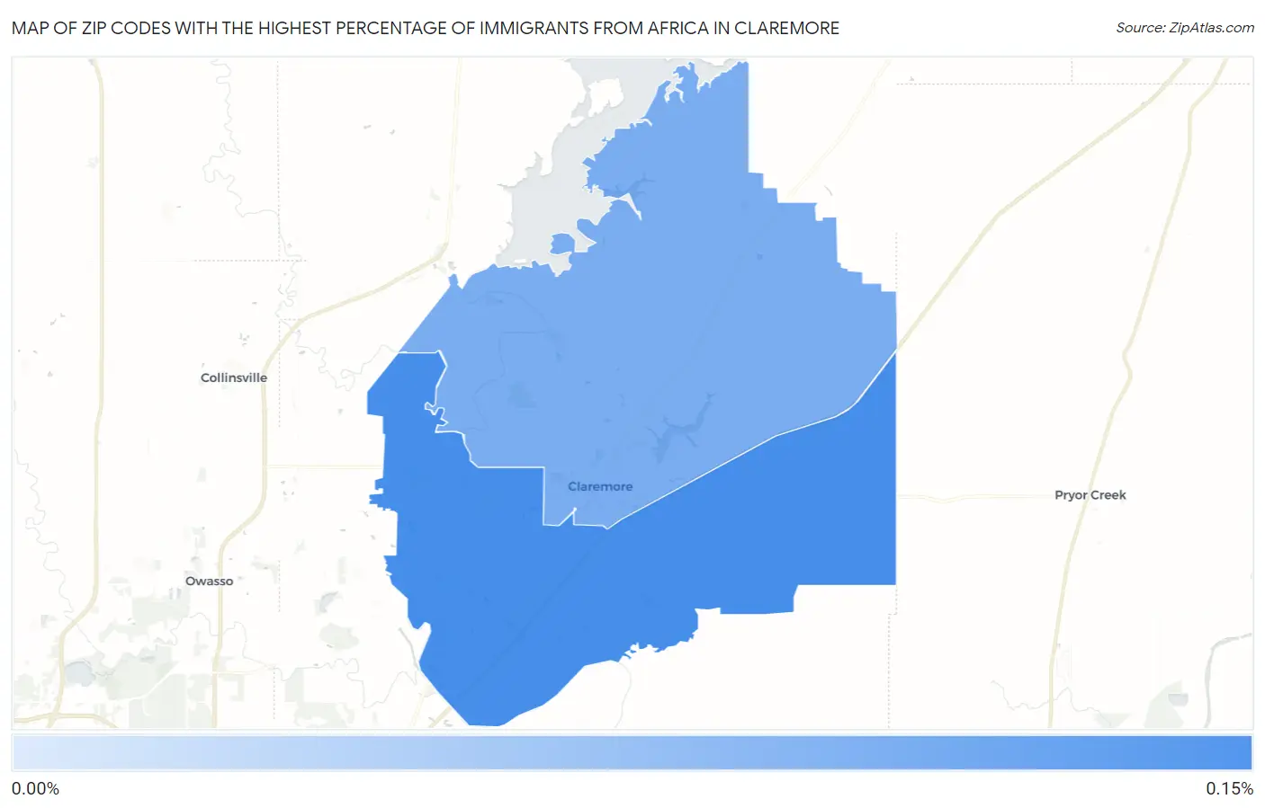 Zip Codes with the Highest Percentage of Immigrants from Africa in Claremore Map