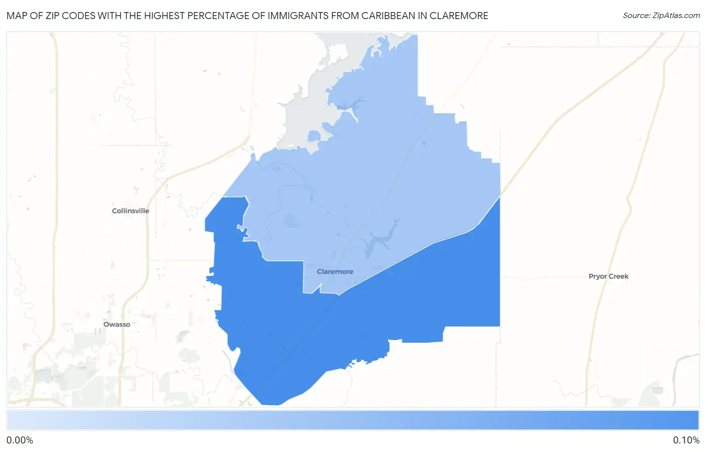 Zip Codes with the Highest Percentage of Immigrants from Caribbean in Claremore Map
