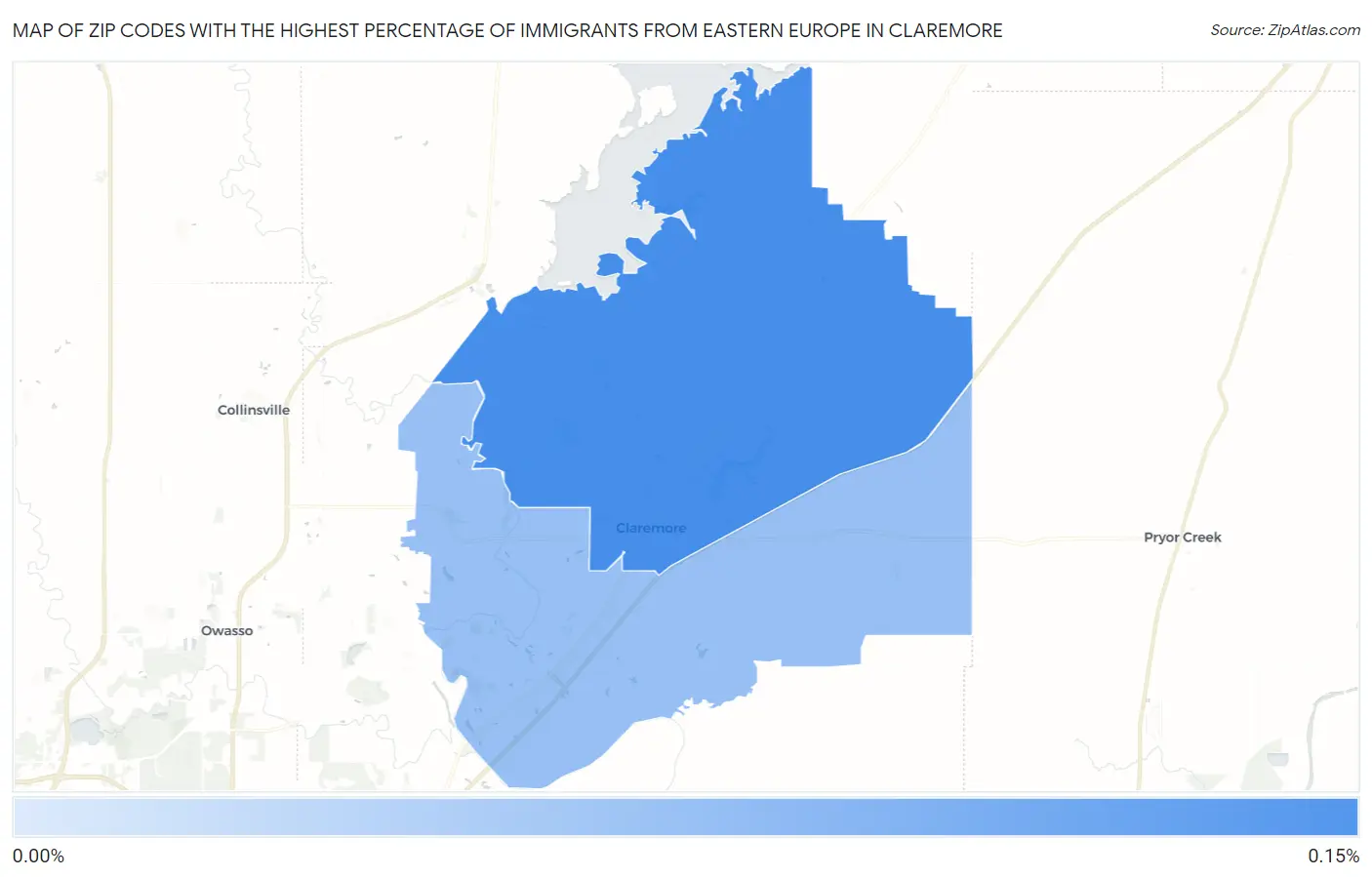 Zip Codes with the Highest Percentage of Immigrants from Eastern Europe in Claremore Map