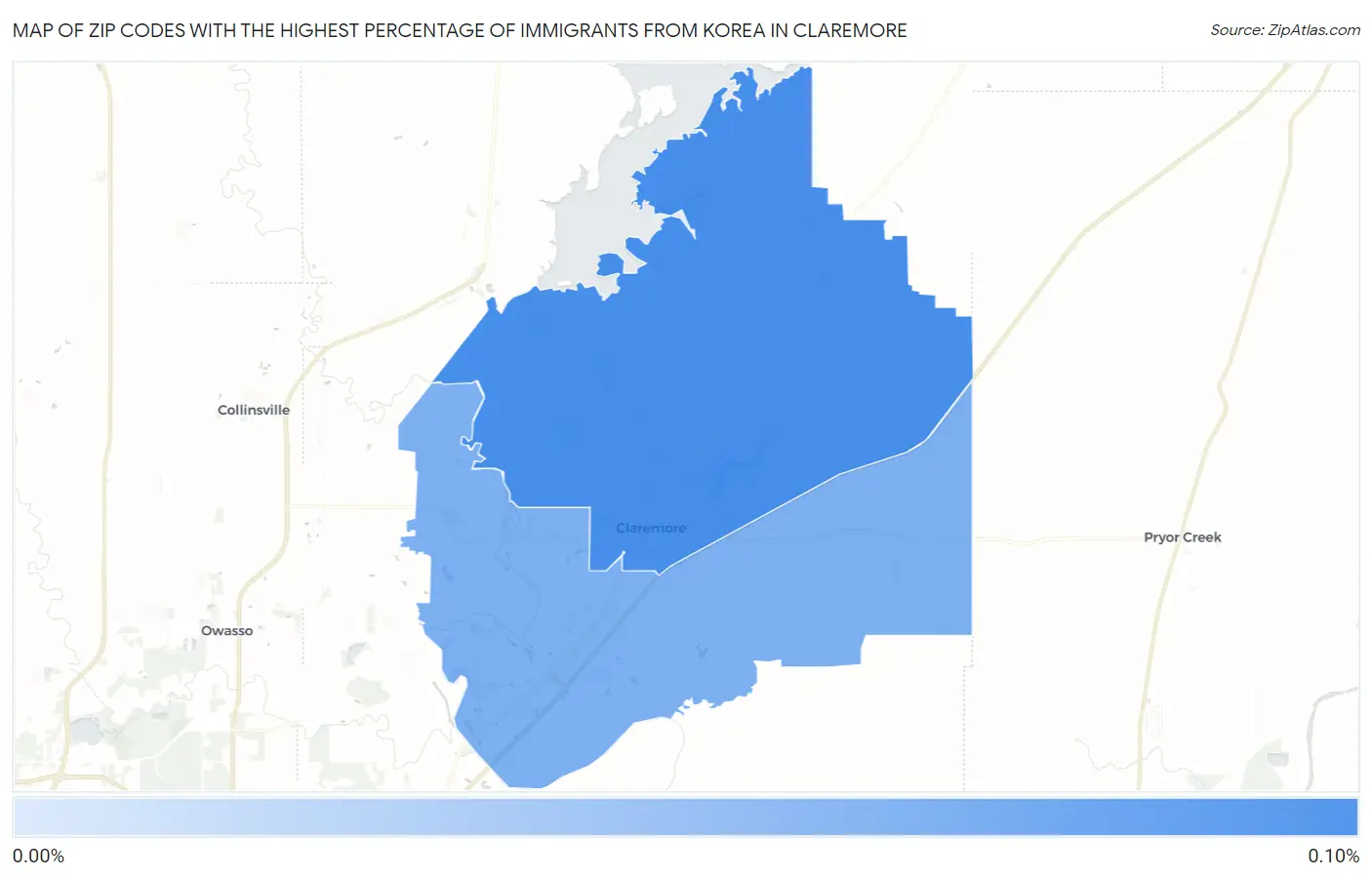 Zip Codes with the Highest Percentage of Immigrants from Korea in Claremore Map