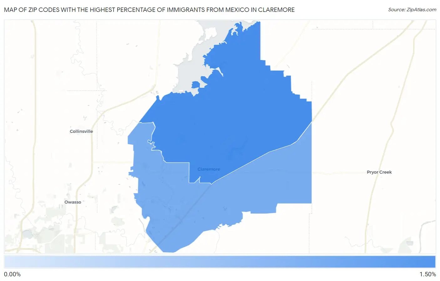 Zip Codes with the Highest Percentage of Immigrants from Mexico in Claremore Map