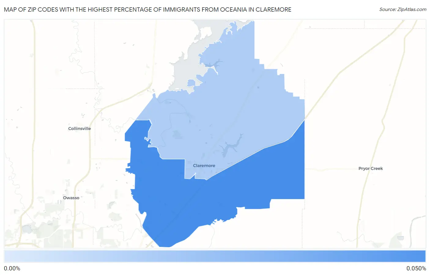 Zip Codes with the Highest Percentage of Immigrants from Oceania in Claremore Map