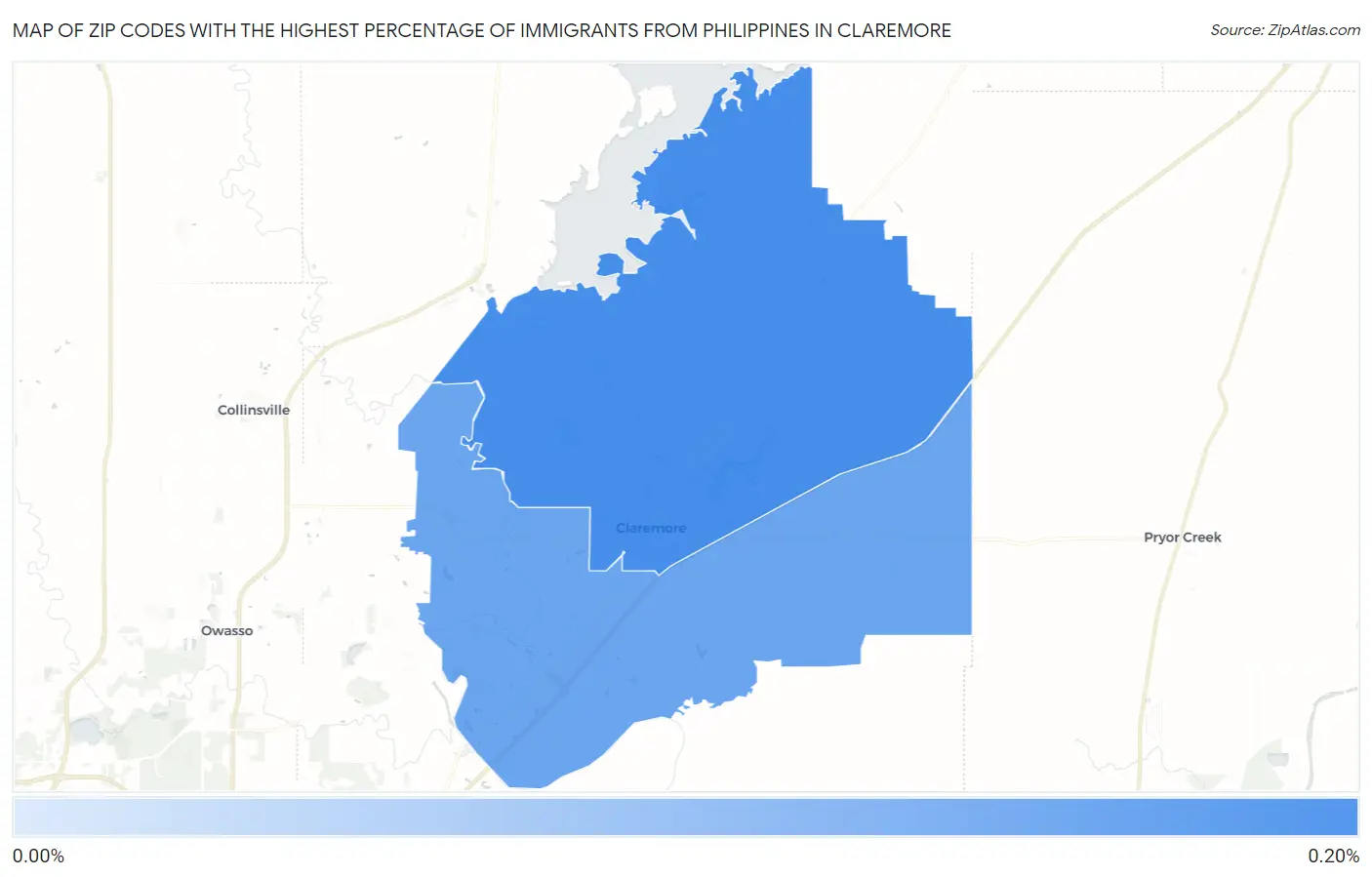 Zip Codes with the Highest Percentage of Immigrants from Philippines in Claremore Map