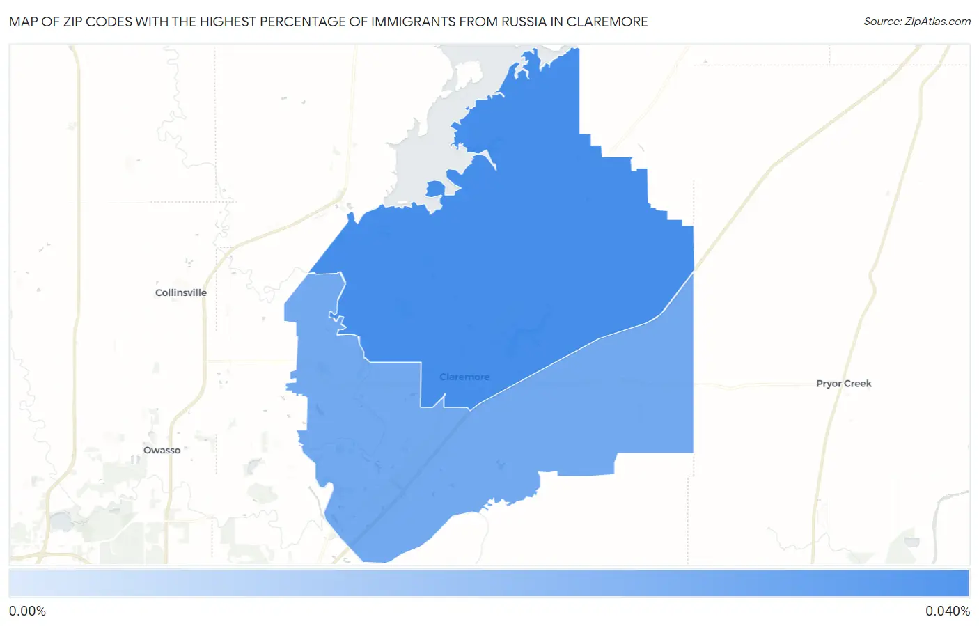 Zip Codes with the Highest Percentage of Immigrants from Russia in Claremore Map