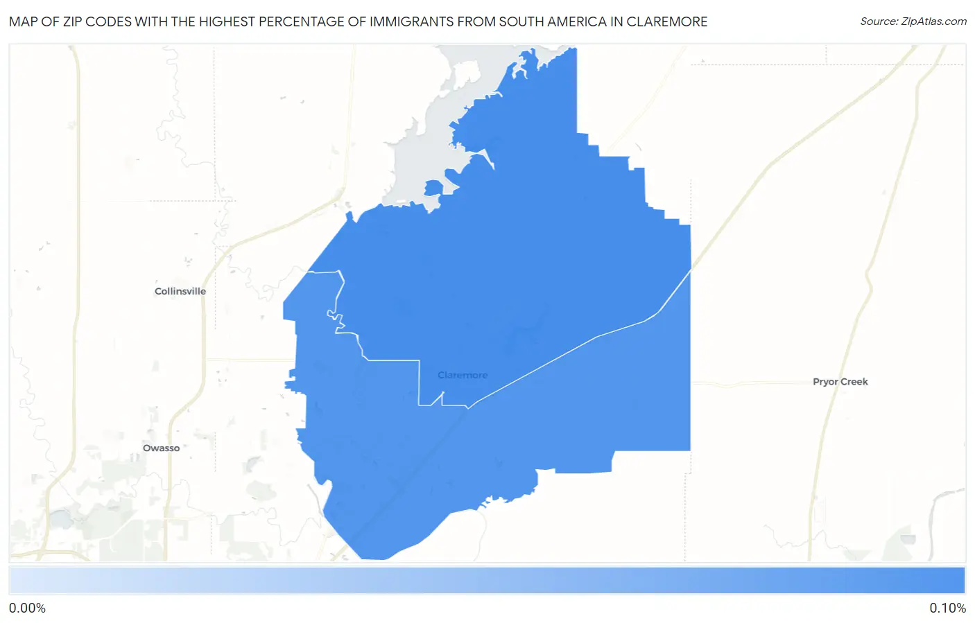 Zip Codes with the Highest Percentage of Immigrants from South America in Claremore Map