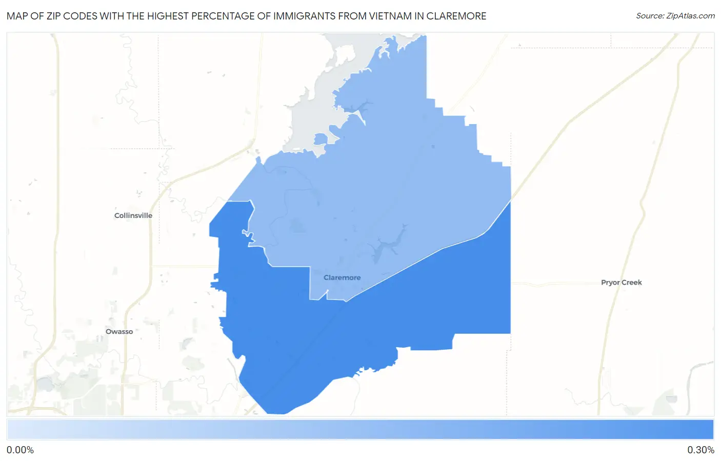 Zip Codes with the Highest Percentage of Immigrants from Vietnam in Claremore Map