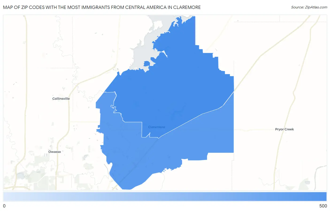 Zip Codes with the Most Immigrants from Central America in Claremore Map