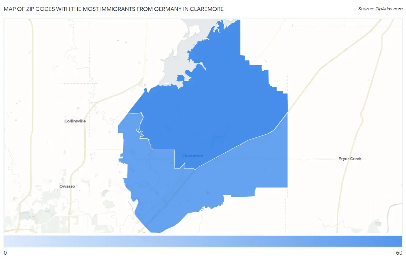 Zip Codes with the Most Immigrants from Germany in Claremore Map